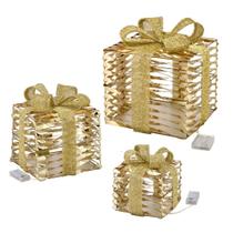 Jogo de 3 Caixas Natalina Dourada com Luz - Espressione Jogo de 3 Caixas Natalina Dourada com Luz - Espressione