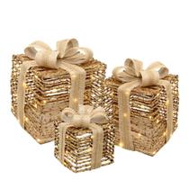 Jogo de 3 caixas Natalina em Rattan com Luz Dourada - Espressione Jogo de 3 caixas Natalina em Rattan com Luz Dourada - Espressione