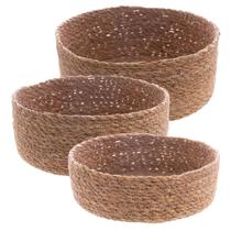 Jogo de 3 Cestas redondos retos de fibra natural Wolff Casa - 29480