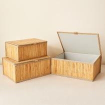 Jogo De 3 Cestos Decorativos Organizadores Em Bambu Com Tampa Design Natural Minimalista Jogo De 3 Cestos Decorativos Organizadores Em Bambu Com Tampa Design Natural Minimalista