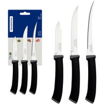 Jogo de 3 Facas Tramontina Felice Legumes Tomate Preto Aço Inox Cozinha Churrasco Jogo de 3 Facas Tramontina Felice Legumes Tomate Preto Aço Inox Cozinha Churrasco