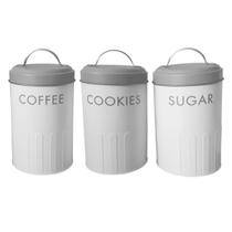Jogo de 3 Latas Porta Mantimentos Coffee Cookies Sugar 18x10cm - Wp Connect