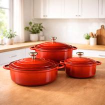 Jogo de 3 Panelas Caçarolas LeChef Antiaderente Indução Vermelho