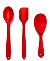 Jogo de 3 Peças - Colher de Arroz 22,5 cm e 27 cm e Espátula 27 cm em Silicone Vermelho - UNYHOME Jogo de 3 Peças - Colher de Arroz 22,5 cm e 27 cm e Espátula 27 cm em Silicone Vermelho - UNYHOME