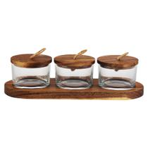 Jogo De 3 Petisqueiras De Vidro E Madeira Wooden Lhermitage