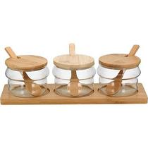 Jogo de 3 Porta Condimento com Suporte em Borossilicato - Home and Co