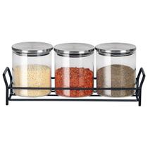 Jogo de 3 porta condimentos vidro borossilicato suporte metal 350ml -Dynasty Jogo de 3 porta condimentos vidro borossilicato suporte metal 350ml -Dynasty