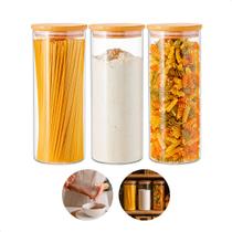 Jogo de 3 Potes 2 Litros de Vidro Borossilicato com Tampa de Bambu Fechamento Hermético Organizadores Grandes Despensa Cozinha Mantimentos 28cm 2L Jogo de 3 Potes 2 Litros de Vidro Borossilicato com Tampa de Bambu Fechamento Hermético Organizadores Grandes Despensa Cozinha Mantimentos 28cm 2L