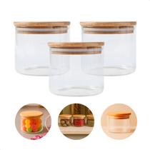 Jogo de 3 Potes 250ml de Vidro Borossilicato com Tampa de Bambu Fechamento Hermético Organizadores Pequenos Despensa Cozinha Mantimentos 7cm Jogo de 3 Potes 250ml de Vidro Borossilicato com Tampa de Bambu Fechamento Hermético Organizadores Pequenos Despensa Cozinha Mantimentos 7cm