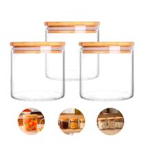 Jogo de 3 Potes 500ml de Vidro Borossilicato com Tampa de Bambu Fechamento Hermético Organizadores Despensa Cozinha Mantimentos 10cm 0,5L Jogo de 3 Potes 500ml de Vidro Borossilicato com Tampa de Bambu Fechamento Hermético Organizadores Despensa Cozinha Mantimentos 10cm 0,5L