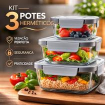 Jogo De 3 Potes De Vidro Hermético Tampa Jogo De 3 Potes De Vidro Hermético Tampa