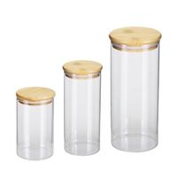 Jogo de 3 Potes Herméticos de Vidro Tampa de Bambu Oikos Jogo de 3 Potes Herméticos de Vidro Tampa de Bambu Oikos