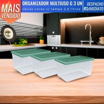 Jogo De 3 Potes Organizadores Com Tampa Multiuso Porta Mantimentos Cozinha 2,9L UZ