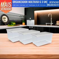 Jogo De 3 Potes Organizadores Com Tampa Multiuso Porta Mantimentos Cozinha 2,9L UZ