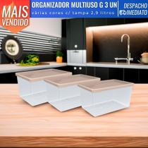 Jogo De 3 Potes Organizadores Com Tampa Multiuso Porta Mantimentos Cozinha 2,9L UZ