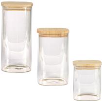 Jogo De 3 Potes Para Mantimentos Com Tampa De Bambu Novicasa Jogo De 3 Potes Para Mantimentos Com Tampa De Bambu Novicasa