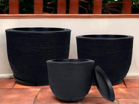 Jogo de 3 vasos decorativo para plantas e flores cone redondo modelo grafiato com prato coletor em 3 tamanhos diferentes