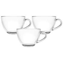 Jogo de 3 Xícaras Vidro 250ml Café Chá Transparente com Alça Lateral Jogo de 3 Xícaras Vidro 250ml Café Chá Transparente com Alça Lateral