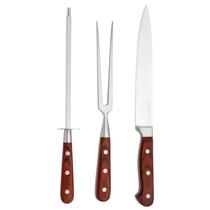 Jogo de 3Pçs Fracalanza (Faca, Garfo e Chaira) Hanzzo Wood 25576