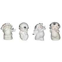 Jogo de 4 Anjinhos de Porcelana Branco Decorativo 08cm