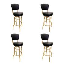 Jogo de 4 Banquetas Altura 65cm Bar Giratória com Encosto cor Dourado fosco Assento grosso Confortável preto Jogo de 4 Banquetas Altura 65cm Bar Giratória com Encosto cor Dourado fosco Assento grosso Confortável preto