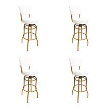 Jogo de 4 Banquetas Bar Giratória com Encosto Estofado Altura 65cm cor Dourado fosco Assento grosso Confortável Branco Jogo de 4 Banquetas Bar Giratória com Encosto Estofado Altura 65cm cor Dourado fosco Assento grosso Confortável Branco