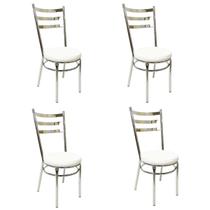 Jogo de 4 Cadeiras de Cozinha Redonda Reforçada Cromada Assento Grosso Branco