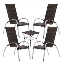 Jogo de 4 Cadeiras e Mesa em Alumínio Para Piscina, Varanda