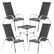 Jogo De 4 Cadeiras e Mesa Garden em Alumínio Para Área, Piscina Trama