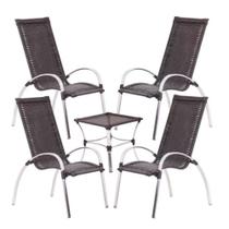 Jogo De 4 Cadeiras e Mesa Garden em Alumínio Para Área, Piscina Trama Jogo De 4 Cadeiras e Mesa Garden em Alumínio Para Área, Piscina Trama