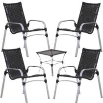 Jogo de 4 Cadeiras Emily em Alumínio Área Varanda e Mesa de Centro Garden em Alumínio Trama Original