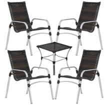 Jogo de 4 Cadeiras Emily em Alumínio Área Varanda e Mesa de Centro Garden em Alumínio Trama