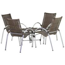 Jogo de 4 Cadeiras Giovana com Mesa de Centro em Alumínio para Jardim, Área, Piscina Trama Original