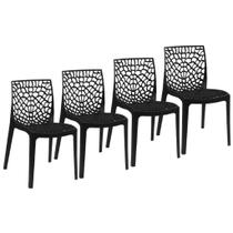 Jogo de 4 Cadeiras Gruvyer Gourmet Preta com Encosto Reforçado 80cm - Xplast