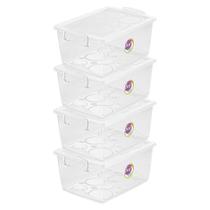Jogo de 4 Caixas Organizadoras com Trava e Tampa 4 Litros Cristal Ordene Plástica Multiuso Retangular Cesto Kit Transparente Casa Pequeno Ferramentas