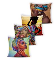 JOGO DE 4 Capas Almofada Digital Decorativas Africana 42 X 42cm