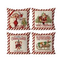 Jogo de 4 Capas de Fronha de Natal com Design de Rena - Luxuoso em Mistura de Linho