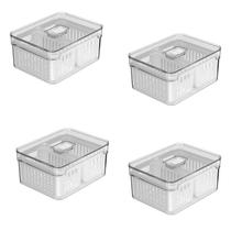 Jogo de 4 Organizadores Clear Fresh 2.2 L Multiúso 2 Cestos Geladeira Alimento Frutas Verduras Empilháveis Transparentes Jogo de 4 Organizadores Clear Fresh 2.2 L Multiúso 2 Cestos Geladeira Alimento Frutas Verduras Empilháveis Transparentes
