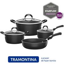 Jogo de 4 Panelas de Indução em Alumínio com Revestimento Antiaderente Starflon Premium Mônaco Preto - Tramontina