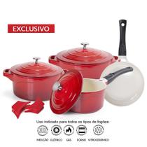 Jogo de 4 Panelas Revestimento Cermâmico Vermelhas Le Cook