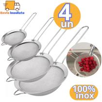 Jogo de 4 Peneira Coador em Aço Inox Multifuncional Para Farinhas Alimentos Frutas 4 Tamanhos - Sq Só Qualidade