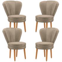 Jogo de 4 Poltronas para Mesa de Jantar Estofada Pés de Madeira