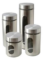 Jogo De 4 Potes Com Visor Inox Vidro Vítreo Mimo Style