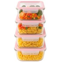 Jogo de 4 Potes de Vidro Herméticos Quadrado Livre de BPA