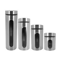 Jogo de 4 potes inox visor vidro mimo style Jogo de 4 potes inox visor vidro mimo style