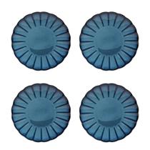 Jogo De 4 Pratos Scallop Cerâmica Azul 21cm Sobremesa Concha