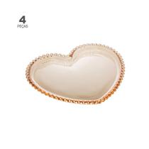 Jogo de 4 Pratos Wolff Heart Pearl de Cristal Âmbar 17cm x 14,5cm x 1,5cm