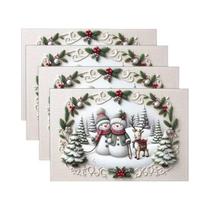 Jogo De 4 Sousplats De Linho Com Tema De Natal, Design De Boneco De Neve E Cervo, Resistentes Ao Jogo De 4 Sousplats De Linho Com Tema De Natal, Design De Boneco De Neve E Cervo, Resistentes Ao