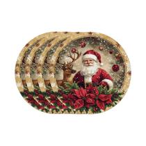 Jogo De 4 Sousplats De Rena Com Borda Dourada Para Decoração De Mesa De Natal VIKAMA