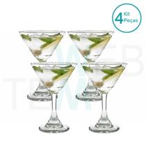 Jogo de 4 Taças de Martini de Vidro 274ml para Drinks ou Sobremesas Resistentes Para Festas, Mesa Posta Elegante e Sustentável, Bares e Restaurantes